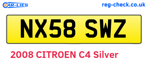 NX58SWZ are the vehicle registration plates.