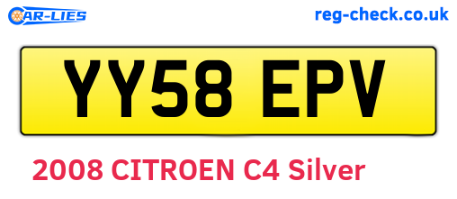YY58EPV are the vehicle registration plates.