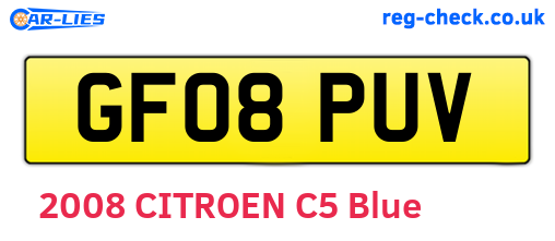 GF08PUV are the vehicle registration plates.