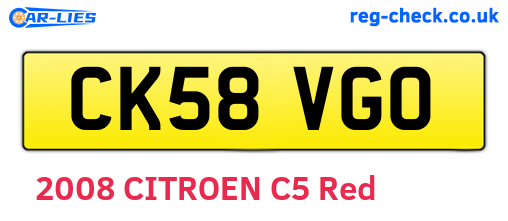 CK58VGO are the vehicle registration plates.