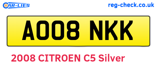 AO08NKK are the vehicle registration plates.