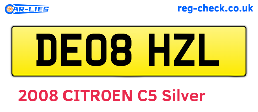 DE08HZL are the vehicle registration plates.