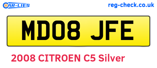 MD08JFE are the vehicle registration plates.