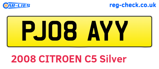 PJ08AYY are the vehicle registration plates.