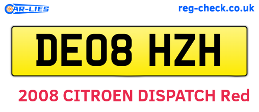 DE08HZH are the vehicle registration plates.