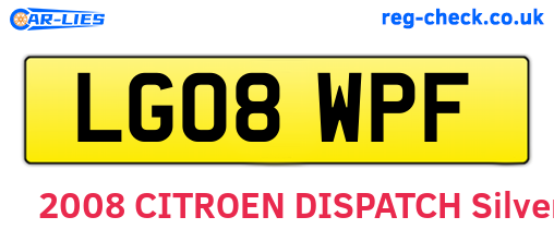 LG08WPF are the vehicle registration plates.