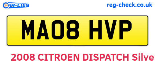 MA08HVP are the vehicle registration plates.