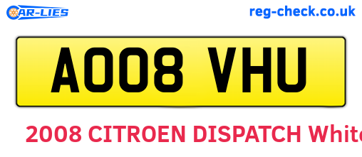 AO08VHU are the vehicle registration plates.