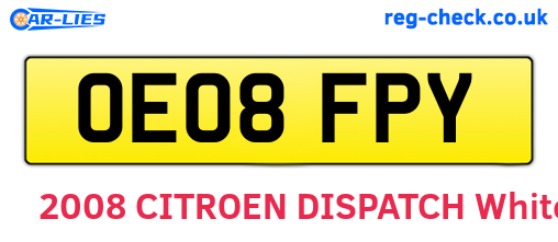 OE08FPY are the vehicle registration plates.
