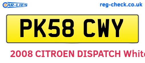 PK58CWY are the vehicle registration plates.