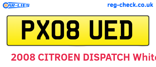 PX08UED are the vehicle registration plates.