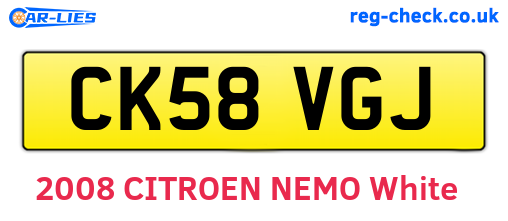 CK58VGJ are the vehicle registration plates.