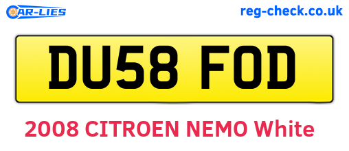 DU58FOD are the vehicle registration plates.