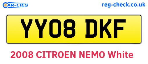 YY08DKF are the vehicle registration plates.
