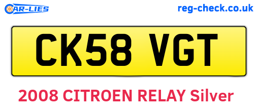 CK58VGT are the vehicle registration plates.