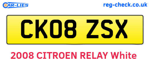 CK08ZSX are the vehicle registration plates.
