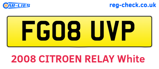 FG08UVP are the vehicle registration plates.