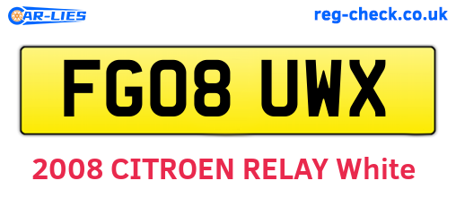 FG08UWX are the vehicle registration plates.