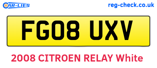 FG08UXV are the vehicle registration plates.