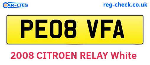 PE08VFA are the vehicle registration plates.