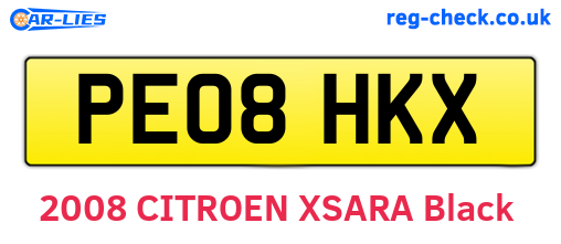 PE08HKX are the vehicle registration plates.