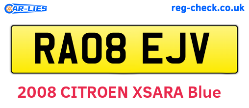 RA08EJV are the vehicle registration plates.