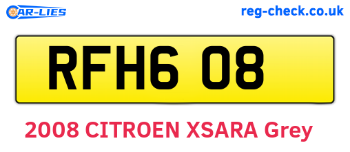 RFH608 are the vehicle registration plates.