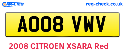 AO08VWV are the vehicle registration plates.