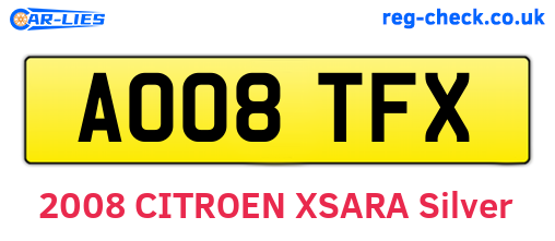 AO08TFX are the vehicle registration plates.