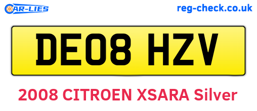 DE08HZV are the vehicle registration plates.