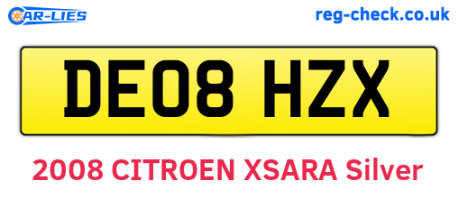 DE08HZX are the vehicle registration plates.