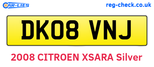 DK08VNJ are the vehicle registration plates.