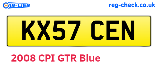 KX57CEN are the vehicle registration plates.
