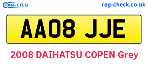 AA08JJE are the vehicle registration plates.