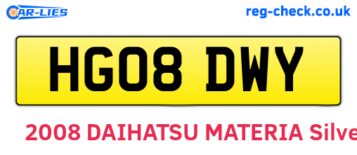 HG08DWY are the vehicle registration plates.