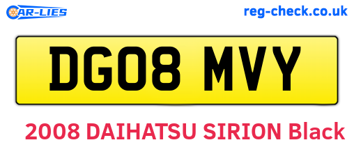 DG08MVY are the vehicle registration plates.
