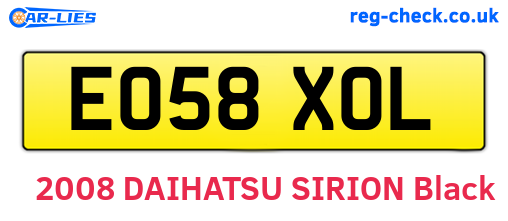 EO58XOL are the vehicle registration plates.