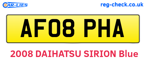 AF08PHA are the vehicle registration plates.