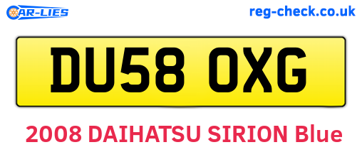 DU58OXG are the vehicle registration plates.