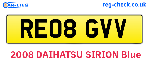 RE08GVV are the vehicle registration plates.
