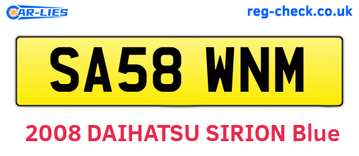 SA58WNM are the vehicle registration plates.
