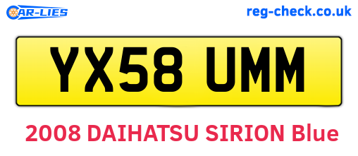 YX58UMM are the vehicle registration plates.