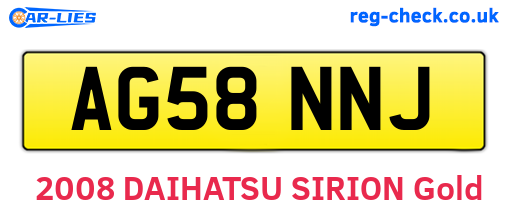AG58NNJ are the vehicle registration plates.