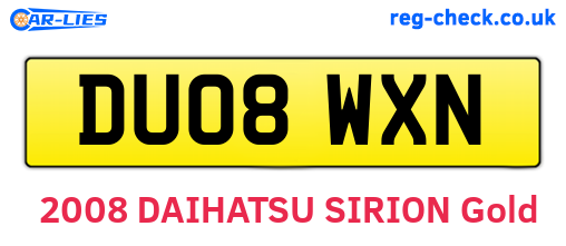 DU08WXN are the vehicle registration plates.
