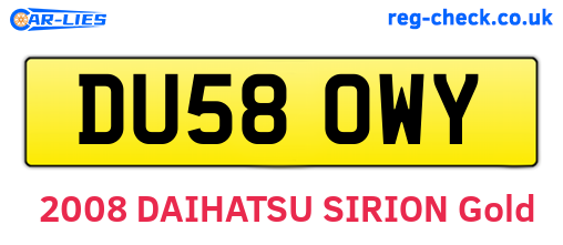 DU58OWY are the vehicle registration plates.