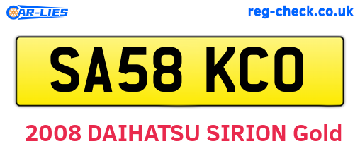 SA58KCO are the vehicle registration plates.