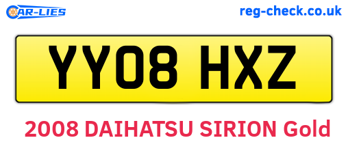 YY08HXZ are the vehicle registration plates.