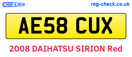 AE58CUX are the vehicle registration plates.
