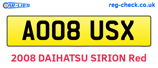 AO08USX are the vehicle registration plates.