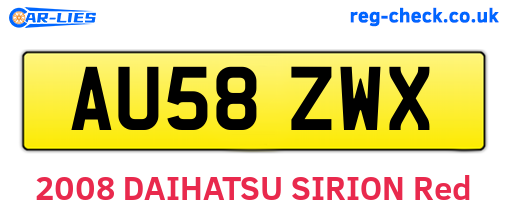 AU58ZWX are the vehicle registration plates.